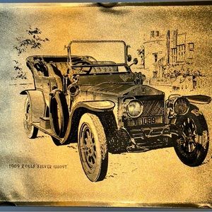 1909 Rolls Silver Ghost Gold Foil Vintage Dufex Print